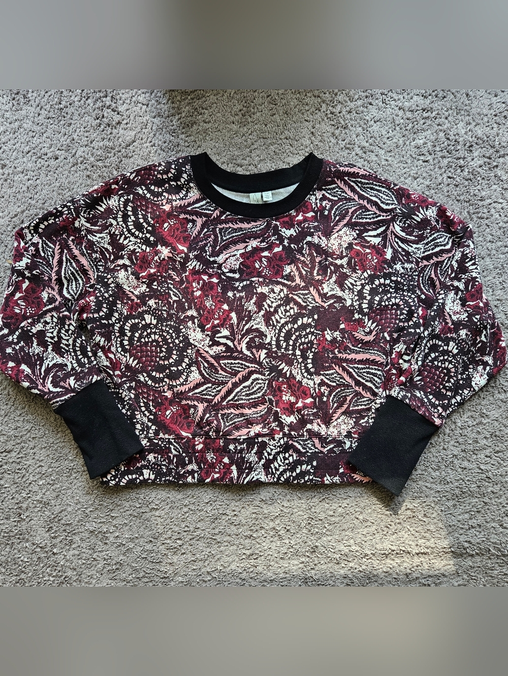 Joie Burgundy and Black Floral Paisley Crewneck
